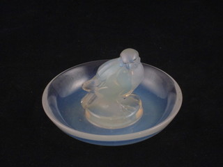 A circular Lalique Art Deco dressing table dish decorated a bird  3", base marked R Lalique No 284, 3"