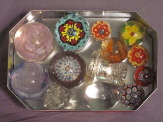 13 various glass paperweights