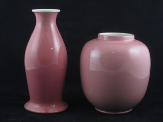 A pink glazed Bretby vase, base marked 2213 7" and an Ault  pink glazed club shaped vase