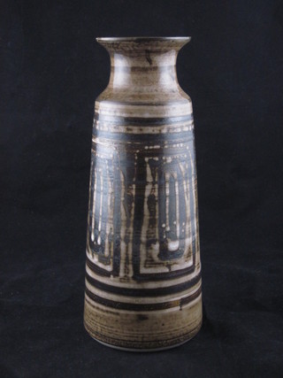 A Cinque Port Art Pottery brown glazed club shaped vase 9"