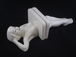 A pair of Carltonware bookends in the form of a white glazed reclining lady 15"