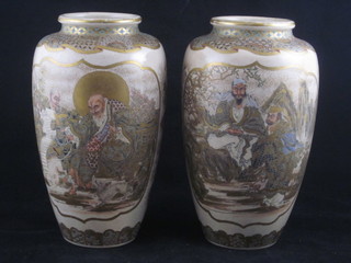 A pair of Japanese Satsuma porcelain vases decorated figures 9"