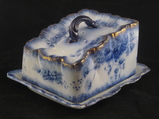 A Victorian rectangular flo bleu pattern cheese dish and cover  10"
