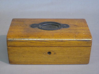 A Victorian rectangular honey oak trinket box with hinged lid 9"