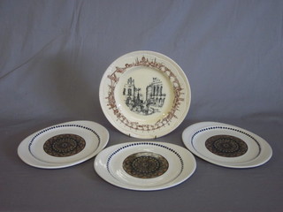 A circular Clarice Cliff "There'll Always Be an England Plate" decorated Piccadilly Circus 11" together with 3 J & G Meakin  oval ironstone dinner plates 11"