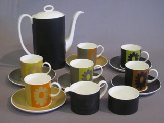 A 15 piece Susie Cooper Carnaby Daisy C2114 coffee service comprising coffee pot, sugar bowl, cream jug, 6 coffee cans and  6 saucers