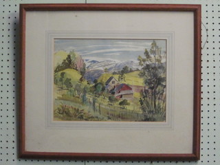 Watercolour "Study of Regent Farm" monogrammed KP 9 1/2" x  13"
