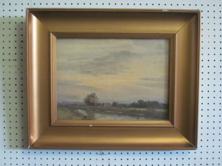Oil on board "Evening on the River Stowe Essex" indistinctly  signed 10" x 13"