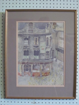 Impressionist watercolour drawing "View From a Second Floor  Flat" 14" x 9 1/2"