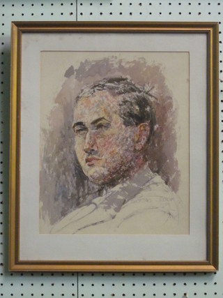 G Crook, gouache "Portrait of a Young Man" dated 1963 13" x 11"