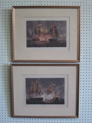 After Whitcombe, a pair of 19th Century coloured prints "The  Capture of La Gloire April 10 1795 and The Capture of Le Tribune 8 June 1796" 7" x 10"