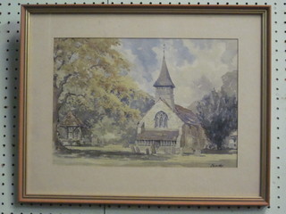 G Barnsby, watercolour "Leigh Church" 10" x 14"