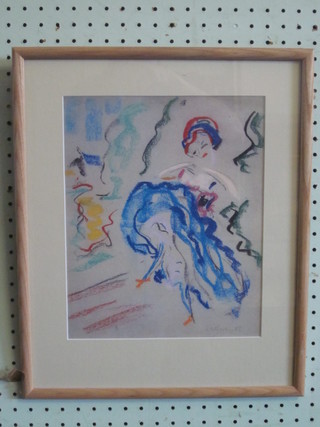 After Ernst Ludwig Kirchner, a coloured print "Dancer" 11" x  9"