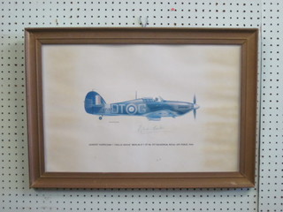 Keith Bloomfield, a coloured print "Hawker Hunter of No. 257 Squadron" signed by pilot, 13" x 21"