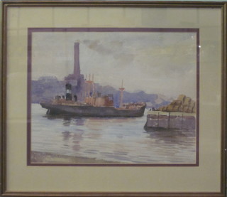 Watercolour drawing "Thames Scene with Merchant Vessel" 9  1/2" x 12"  ILLUSTRATED