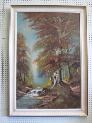 Oil on canvas "Trees by a Torrent" 36" x 23", indistinctly signed