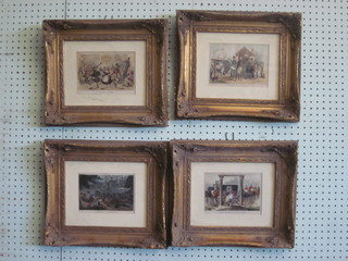 4 various 19th Century humerous coloured prints 4" x 6 1/2"  contained in gilt frames
