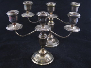 A pair of silver 3 light candelabrum, Birmingham 1973 and  1975, 7 1/2"