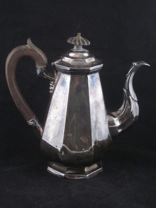An octagonal Britannia metal coffee pot