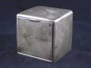 An Edwardian cube shaped silver cigarette box with fall front,  London 1903 4"