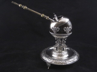 A Continental embossed white metal pap bowl and stand  complete with straw