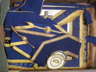 A collection of various Masonic regalia comprising 4 Provincial Grand Officer's aprons and 5 collars, 2 apron badges
