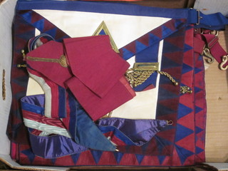 A quantity of Masonic regalia comprising 3 Royal Arch chapter companions aprons, 4 Principals aprons and 2 Provincial Grand  Officers aprons and 3 various collars