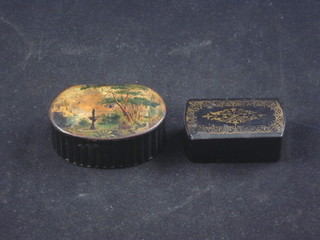 A 19th Century rectangular lacquered snuff box 2" and an oval ditto