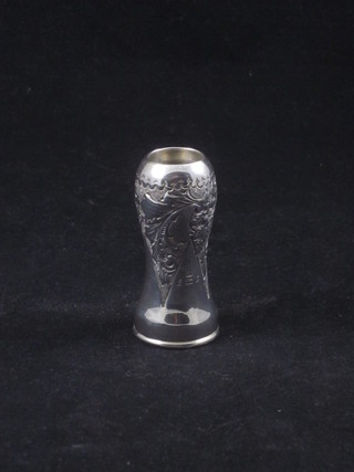 An Edwardian silver shaving brush contained in an embossed  silver case, Birmingham 1927