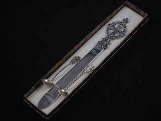 A Maltese silver paper knife and 2 salt spoons
