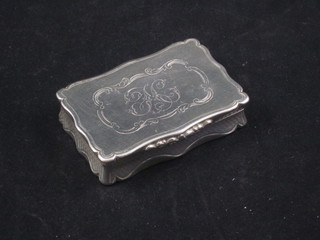 A rectangular Victorian silver snuff box with hinged lid,  Birmingham 1853, 3 ozs