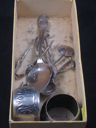 3 Eastern teaspoons and a pair of napkin rings etc
