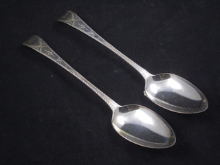 A pair of Georgian silver Old English pattern table spoons with  bright cut decoration, London 1813, 4 ozs