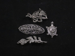 4 various "silver" brooches