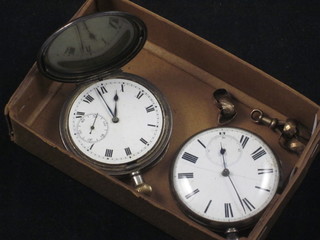 A silver pocket watch contained in a full hunter case and 1 other