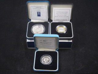 2 silver proof Entant Cordial crowns 2004, a silver proof crown  for Queen Mother's 90th Birthday, a silver proof 50th  Anniversary of the United Nations coin and a silver proof 