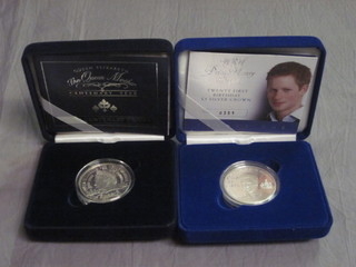 A Queen Elizabeth Centenary silver proof crown and a Prince Harry 21st Birthday silver crown