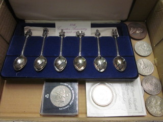 A set of silver plated spoons to celebrate the Coronation and a  small collection of coins