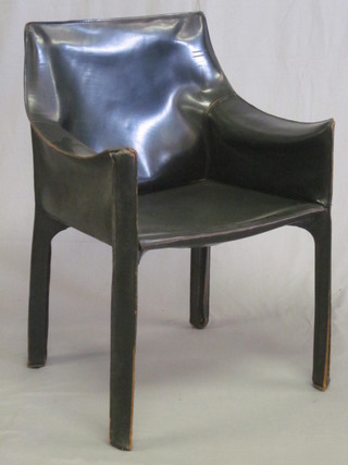 A pair of 20th Century Italian metal framed armchairs  upholstered in black leather by Cassina