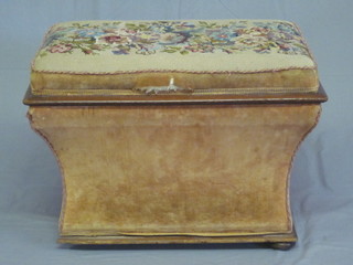 A Victorian rectangular oak ottoman, the hinged lid with Berlin  wool work seat, 25"