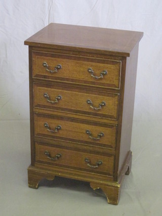 A Georgian style mahogany pedestal chest of 4 long drawers with crossbanded top, raised on bracket feet 17"