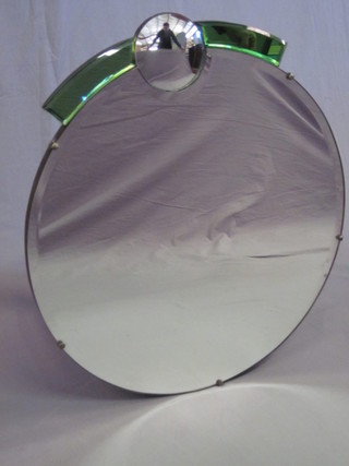 An Art Deco circular bevelled plate frameless wall mirror 20"