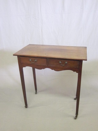 A 19th Century rectangular mahogany side table fitted 2 short  drawers, raised on square tapering supports 30"