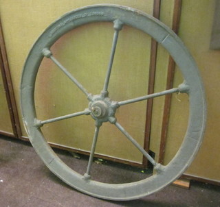 A pair of 19th Century iron 6 spoked wheels by The Hoisting  Appliance Co. London 39"