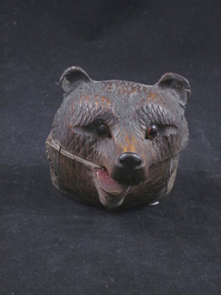A Swiss carved wooden stamp box in the form of a bears head 3"