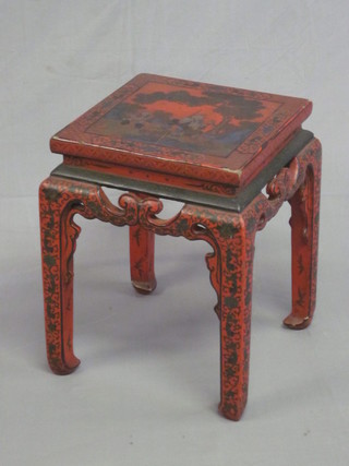 An Oriental square lacquered occasional table, the top decorated figures 13"