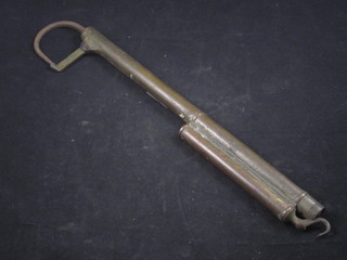 A Hardy Bros. steel and brass pike gaff incorporating a Salters spring balance, missing handle