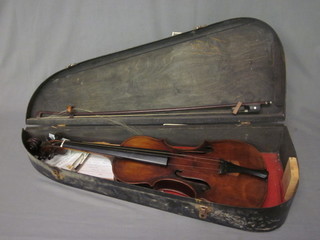 A Viola labelled Walter Mason Manchester Fecit Anno 1883,  complete with bow and contained in a plywood carrying case