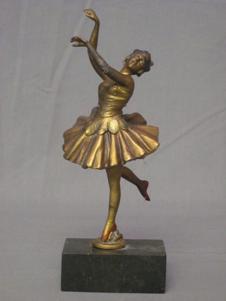 An Art Deco spelter figure of a dancing lady 10", raised on a  marble base