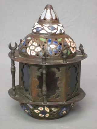 A copper cylindrical shaped mosque style lantern 10"